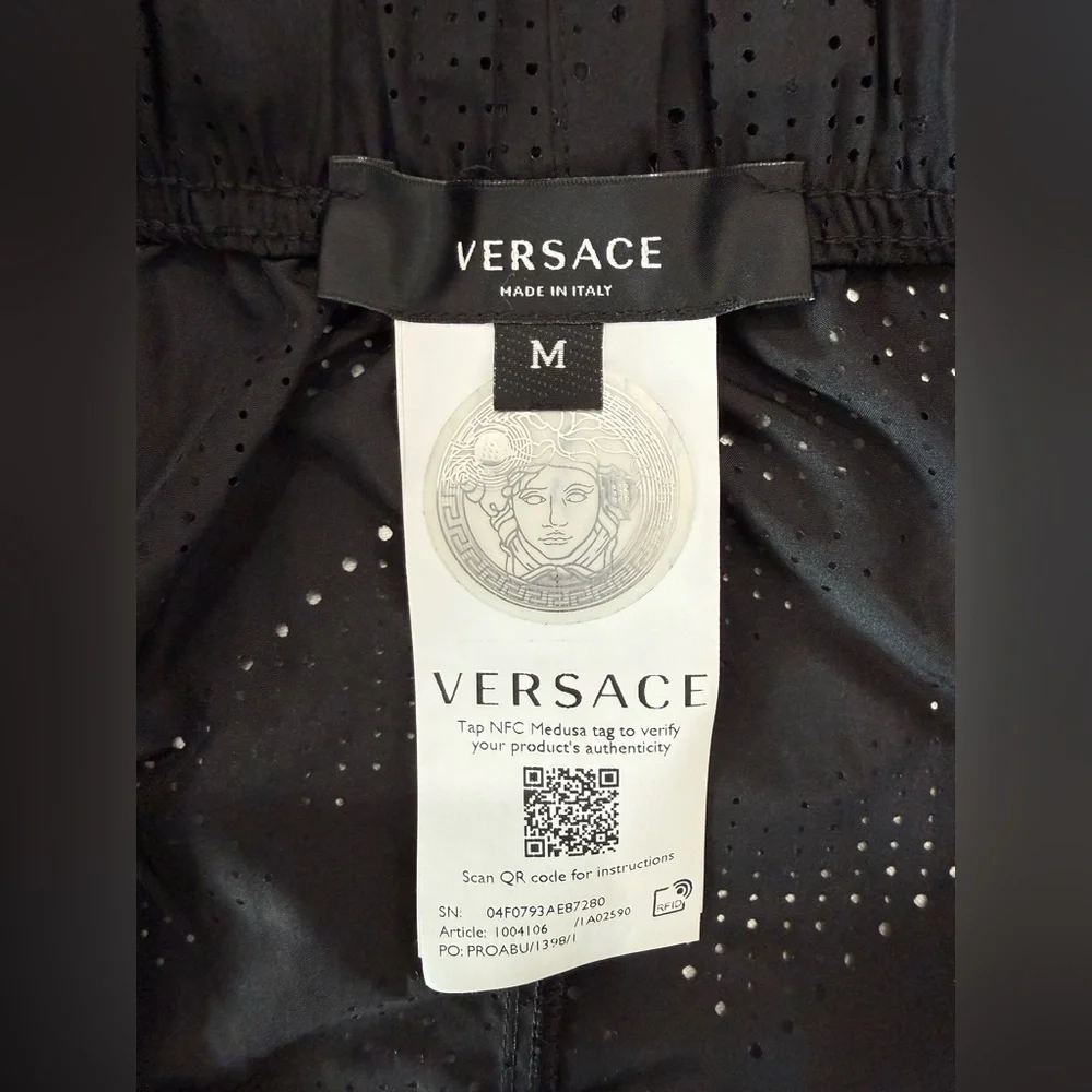 Versace Greca Women's Athletic Shorts in Black with Gold Accents - Picture 8 of 8